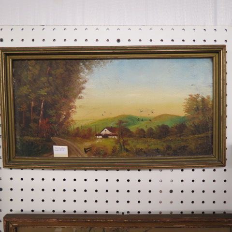 Appraisal: Antique Oil Painting of a Farmin the mountains autumn scene