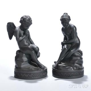 Appraisal: Pair of Wedgwood Black Basalt Figures of Cupid and Psyche