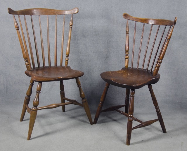 Appraisal: Assembled Pair of Fan-Back Windsor ChairsHaving single-board plank seats With