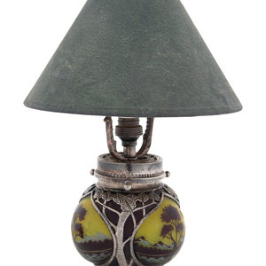 Appraisal: A M hrle Silver Mounted Cameo Glass Table Lamp Early