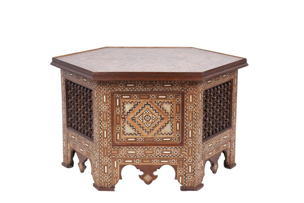 Appraisal: LEVANTINE HEXAGONAL INLAID COFFEE TABLE inches wide inches high Condition