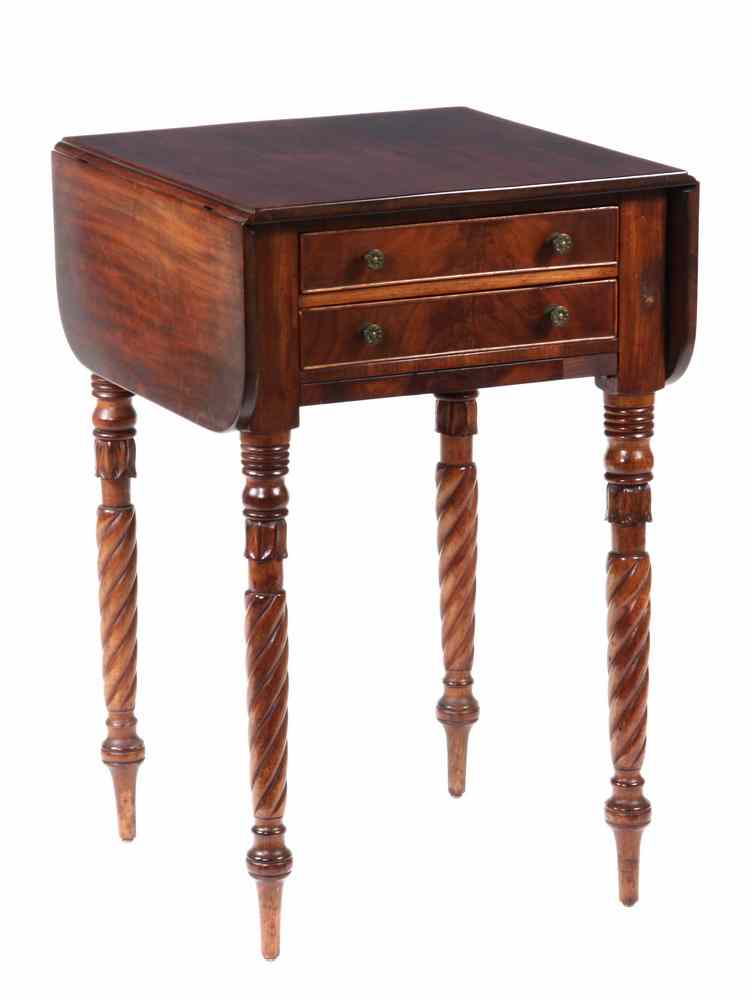 Appraisal: SEWING STAND - Sheraton period mahogany drop leaf sewing stand