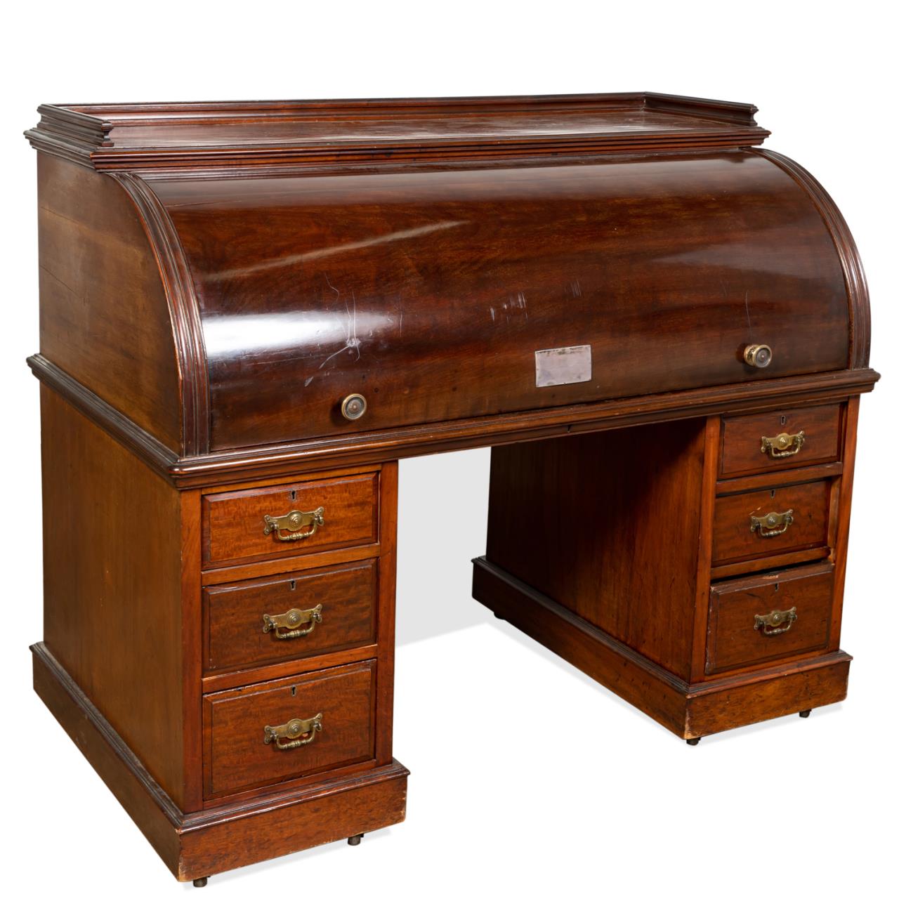 Appraisal: ENGLISH FITTED MAHOGANY CYLINDER DESK C English mahogany cylinder desk