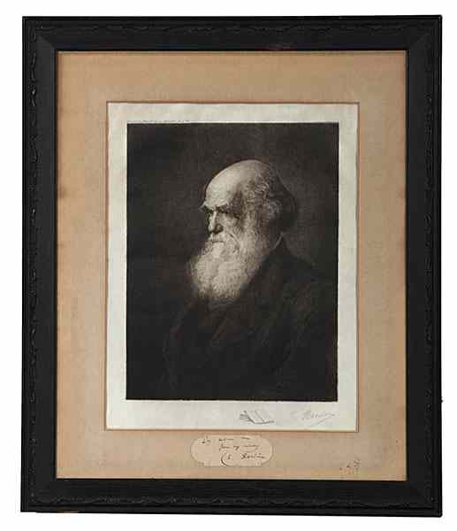 Appraisal: Charles Darwin Print Accompanied by Clipped Signature Charles Darwin -