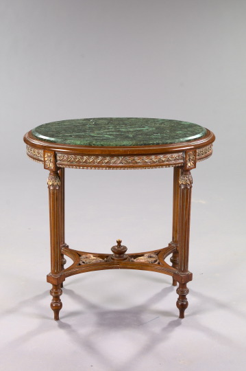 Appraisal: Louis XVI-Style Parcel-Gilt Fruitwood and Marble-Top Side Table the oval