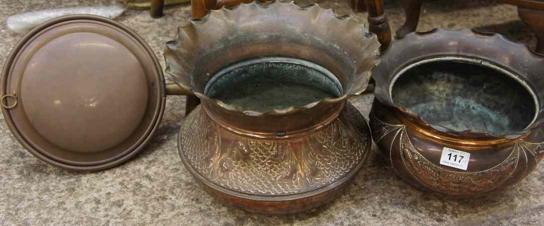 Appraisal: Two Edwardian Large Copper Planters and Bed Warmer