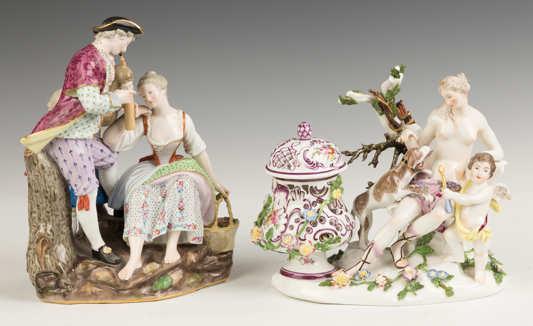 Appraisal: Two Hand Painted Porcelain Figural Groups L - damage to