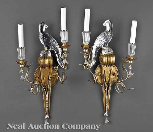 Appraisal: A Pair of Gilt and Silvered Metal and Glass Two-Light