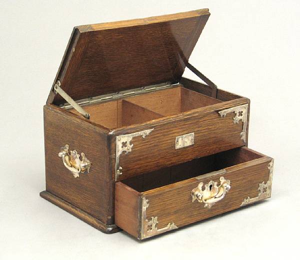 Appraisal: An English silver mounted oak cigar box early th century