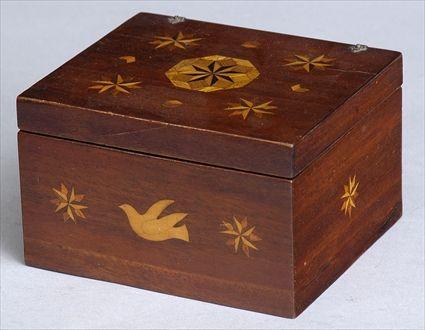 Appraisal: AMERICAN INLAID MAHOGANY BOX The lid with brass hinges octagonal