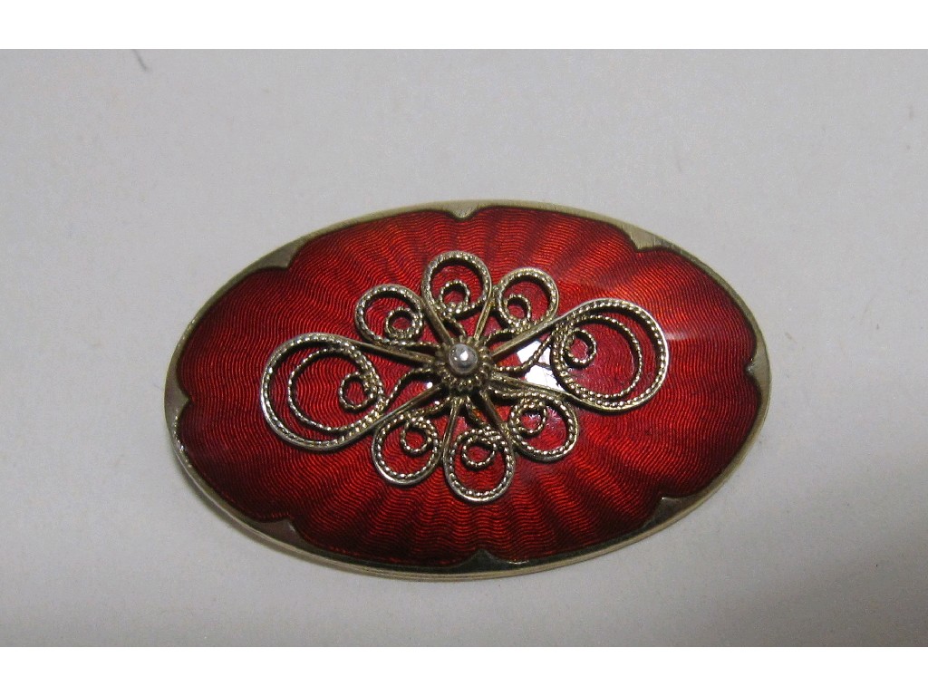 Appraisal: Norwegian silver gilt and enamel oval shaped brooch