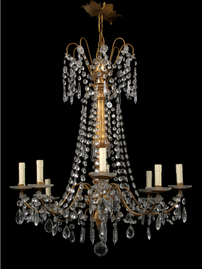 Appraisal: Italian Giltwood and Cut Glass Eight-Light Chandelier ca in the