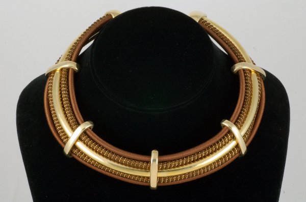 Appraisal: Contemporary collar necklace in Vermiel stamped and silk MEASUREMENTS Size