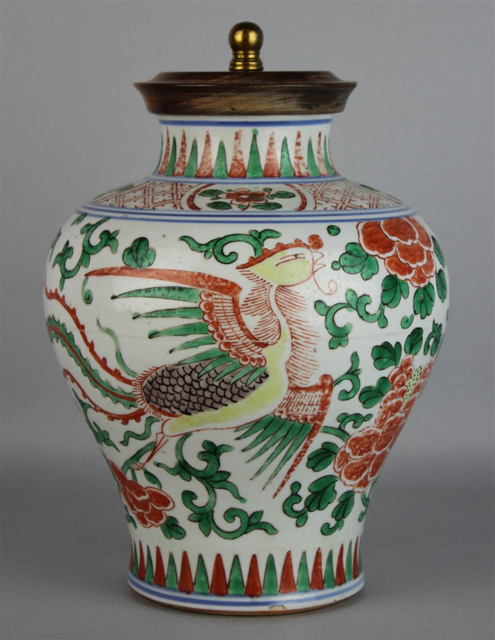 Appraisal: CHINESE FAMILLE VERTE VASE transitional of high shoulder form painted