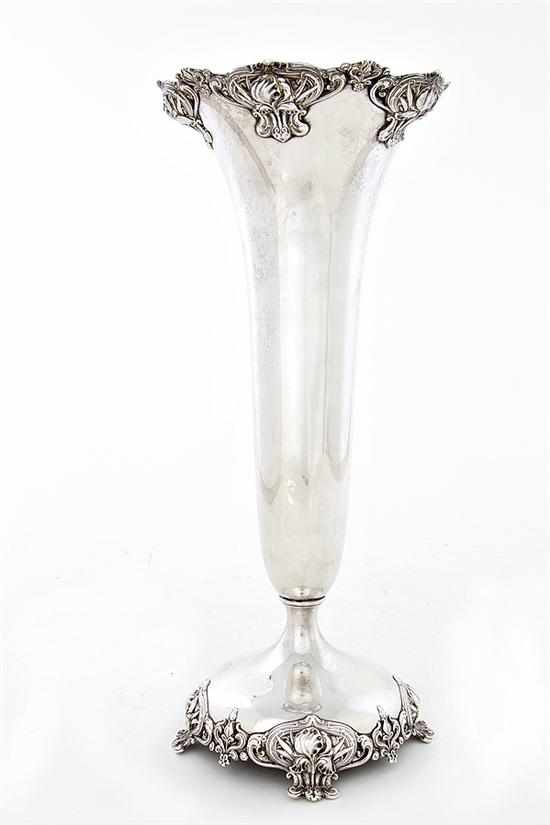 Appraisal: Whiting sterling trumpet vase New York dated Art Nouveau floral