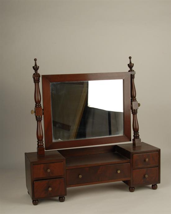 Appraisal: A Walnut Shaving Stand the tilting mirror supported by turned