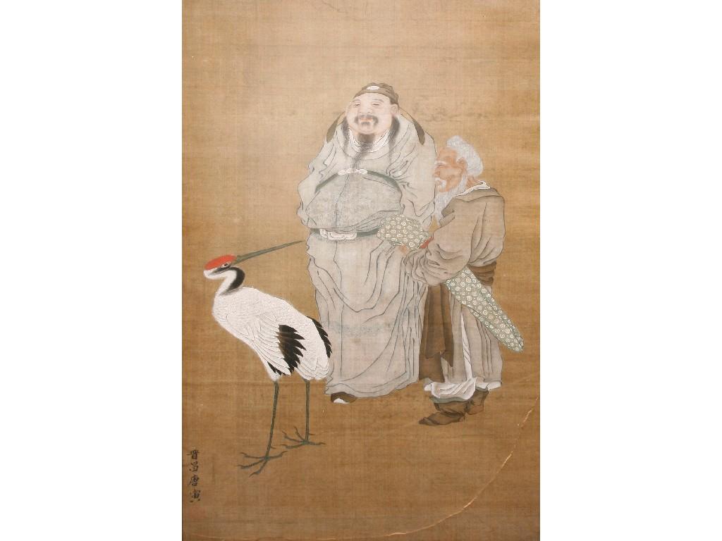 Appraisal: CHINESE SCHOOL Three Chinese figure studies Two sages with a