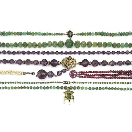 Appraisal: Four Colored Stone Bead Necklaces and Seed Pearl Bracelet Estimate