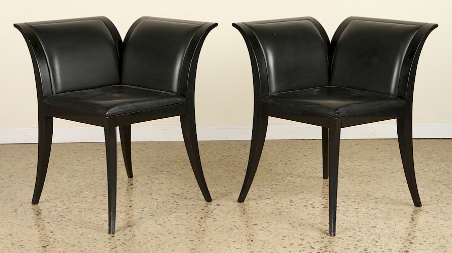 Appraisal: PAIR ITALIAN EBONIZED WOOD CORNER CHAIRS An unusual pair of