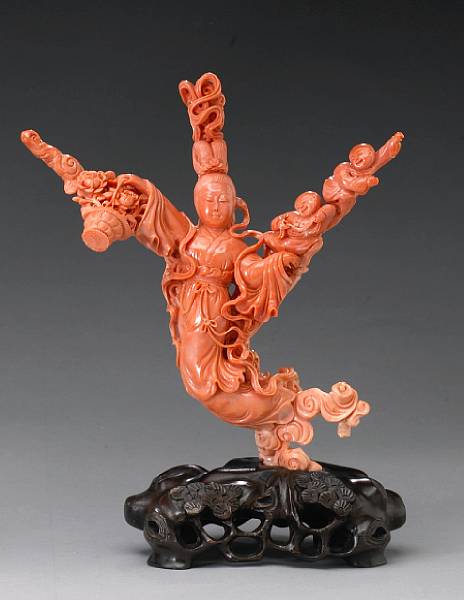 Appraisal: A coral branch celestial maiden th Century The principal branch