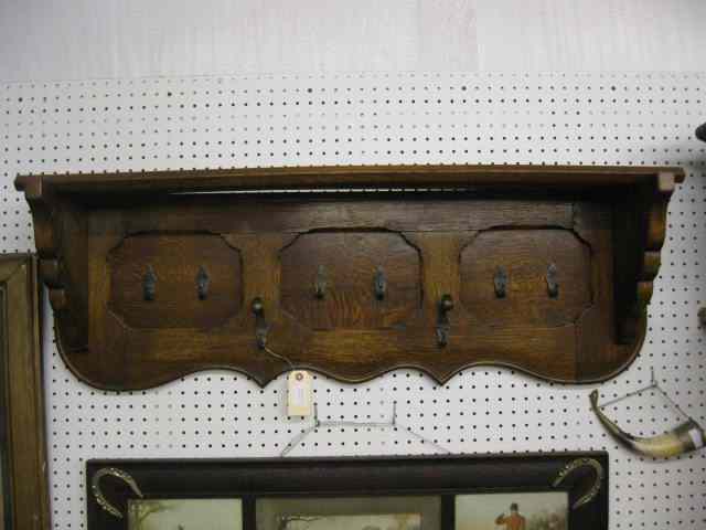 Appraisal: Oak Wall Shelf with Coat Hat Rack Arts Crafts style