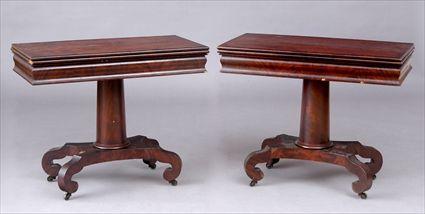 Appraisal: PAIR OF CLASSICAL MAHOGANY CARD TABLES Each x x in