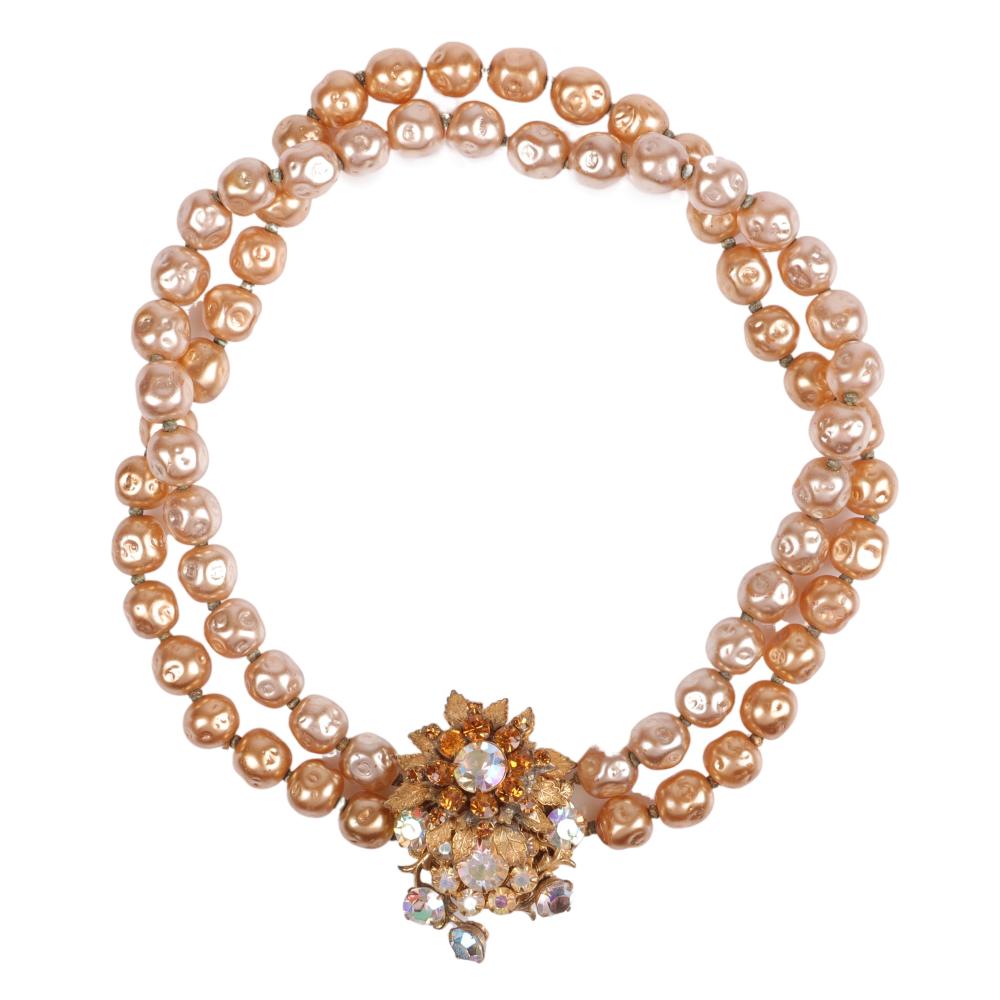 Appraisal: MIRIAM HASKELL DOUBLE STRAND COPPER TINTED FAUX PEARL NECKLACE WITH