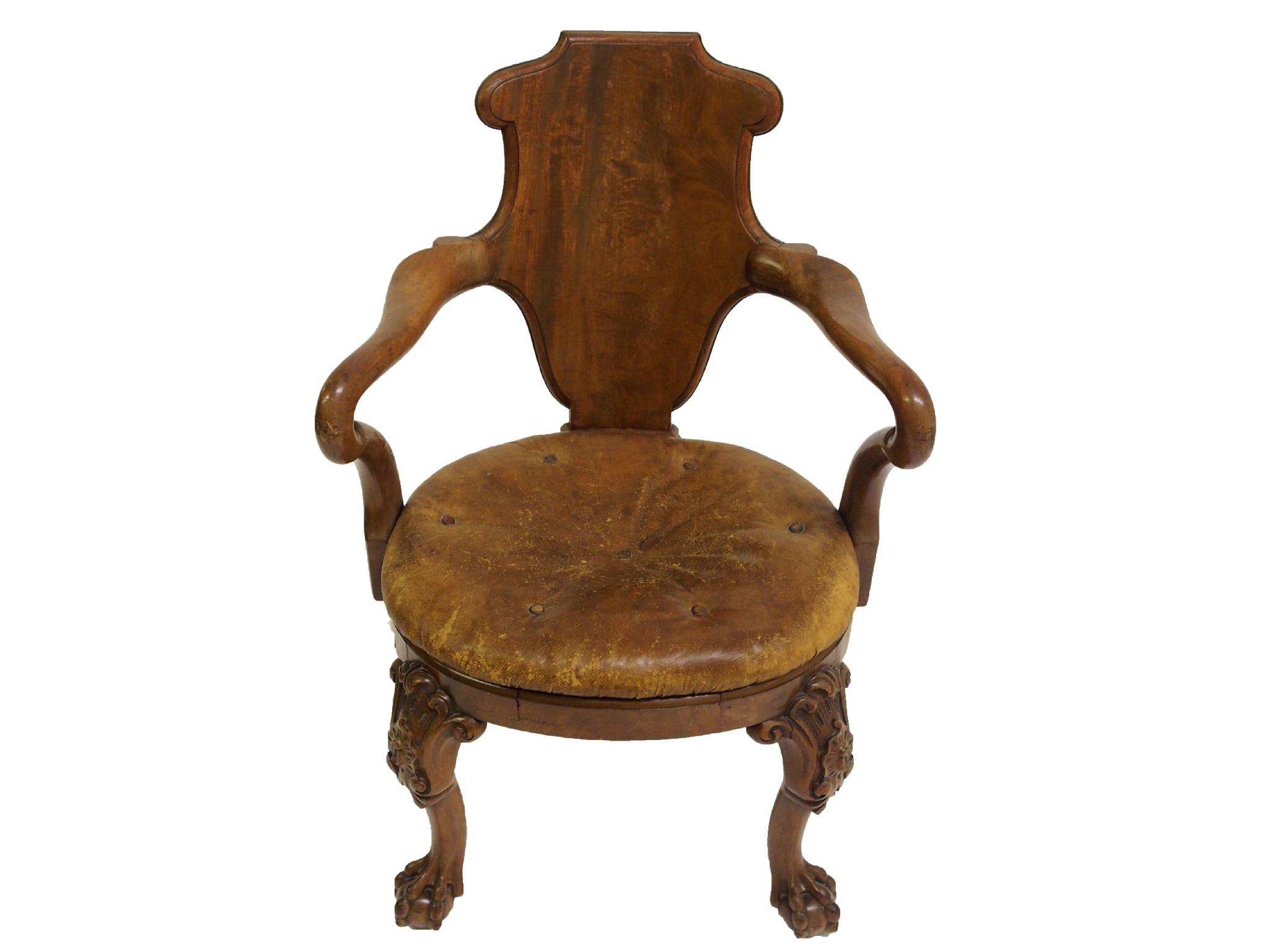 Appraisal: A George II style walnut armchairthe shield shaped back above