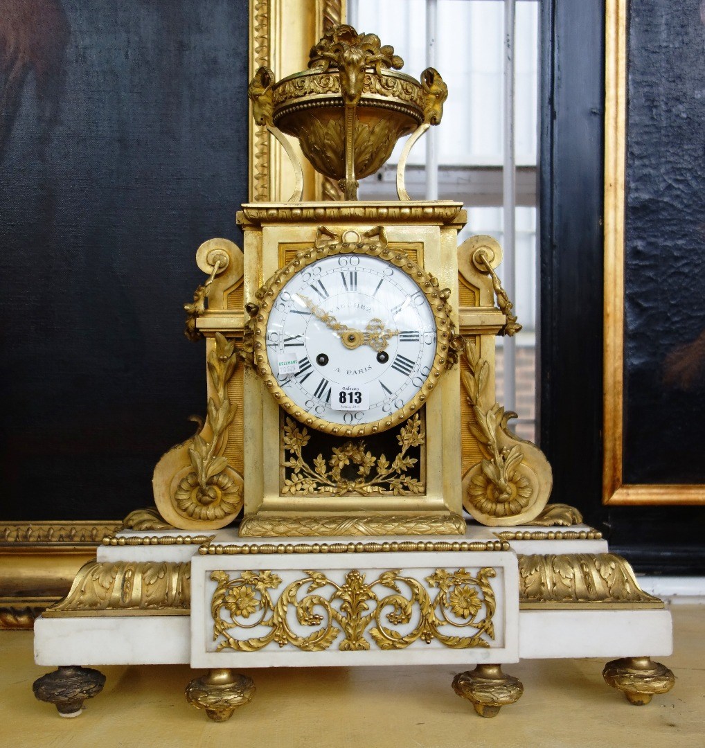 Appraisal: A late Louis XVI style ormolu and white marble mantel