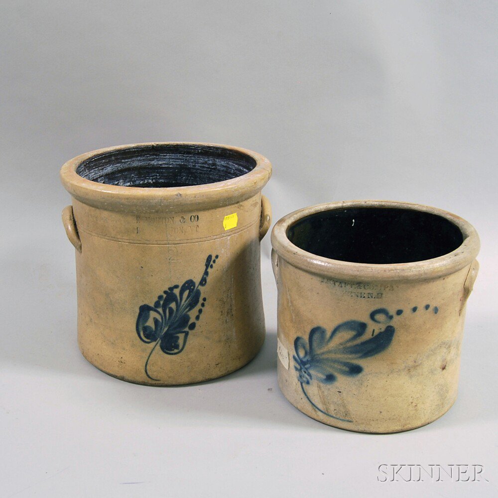 Appraisal: Two Cobalt-decorated Stoneware Crocks a small J S Taft Company