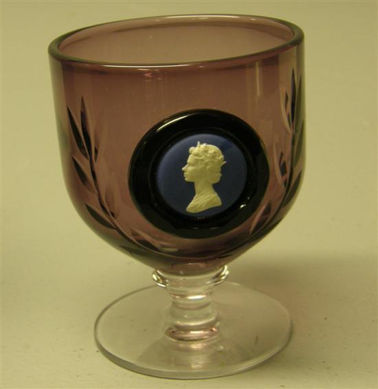 Appraisal: Wedgwood Silver Jubilee amethyst glass goblet inset with a Jasperware