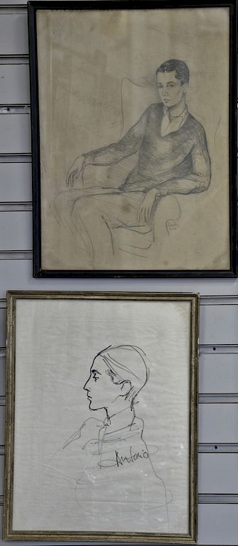 Appraisal: Four pencil on paper portrait sketches including bust of a