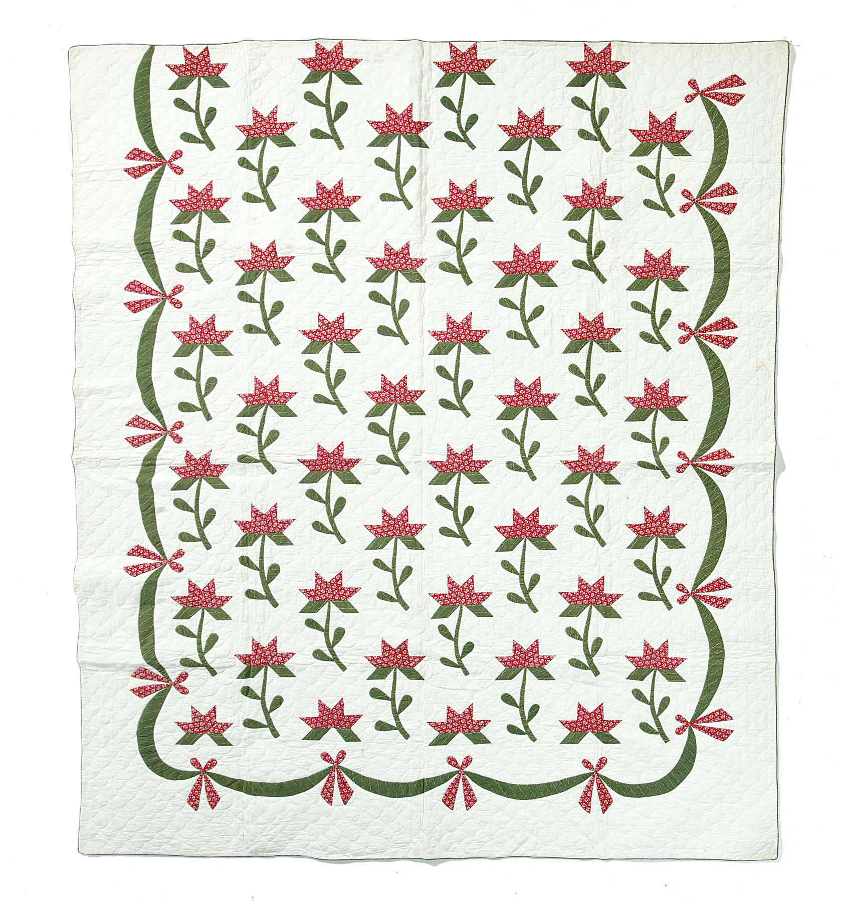 Appraisal: PIECED AND APPLIQUE QUILT American mid th century cotton Red