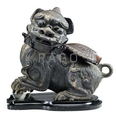 Appraisal: ASIAN TEMPLE KORO Matte glazed pottery Foo dog with quartz