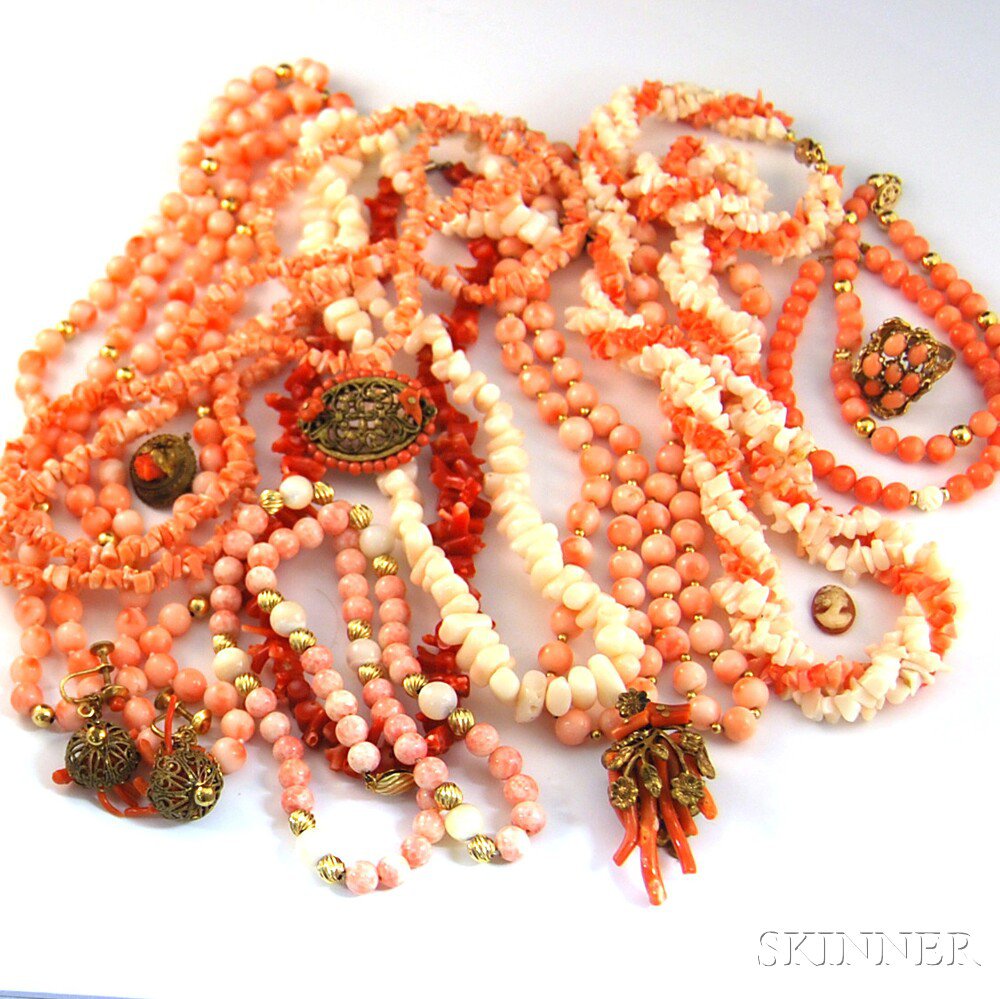 Appraisal: Large Group of Assorted Coral Jewelry mostly coral bead necklaces