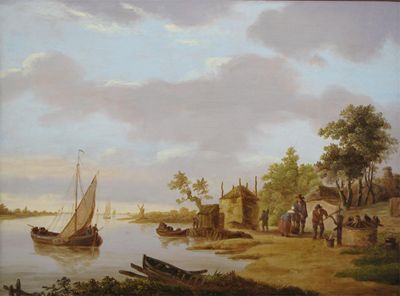 Appraisal: Follower of Jan Van Goyen River scene with figures on