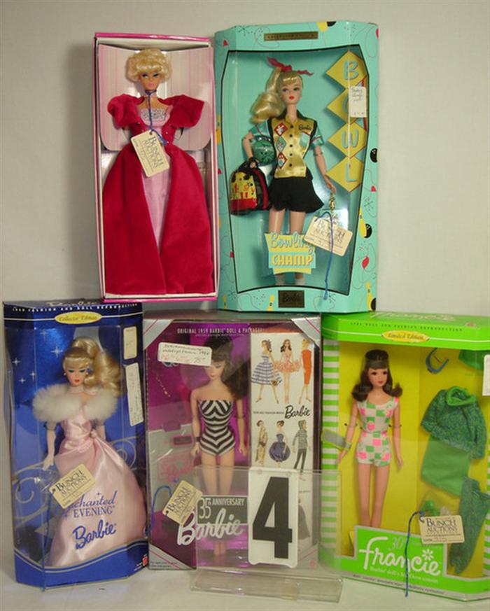 Appraisal: repro Barbie Dolls set of five reproductions of vintage Barbie