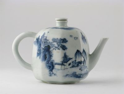 Appraisal: A Japanese blue and white octagonal teapot and cover painted