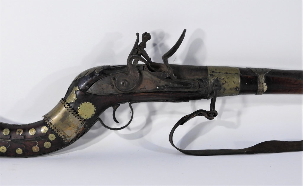 Appraisal: C AFGAN MIDDLE EASTERN JEZAIL BRASS INLAID RIFLE Middle East