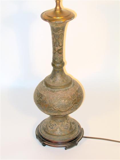 Appraisal: Islamic mixed metal vase th century Converted to lamp copper