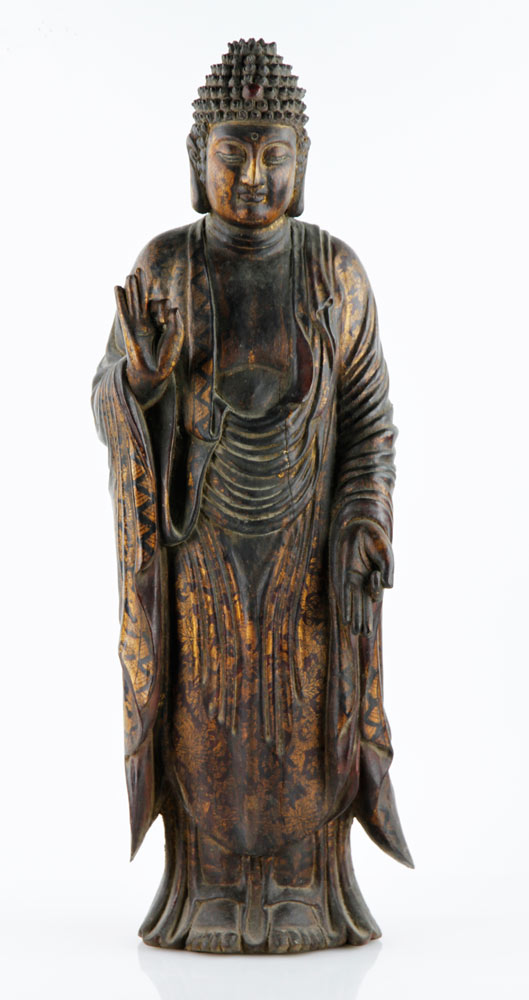 Appraisal: - Chinese Gilt Wood Standing Buddha Gilt wood standing Buddha