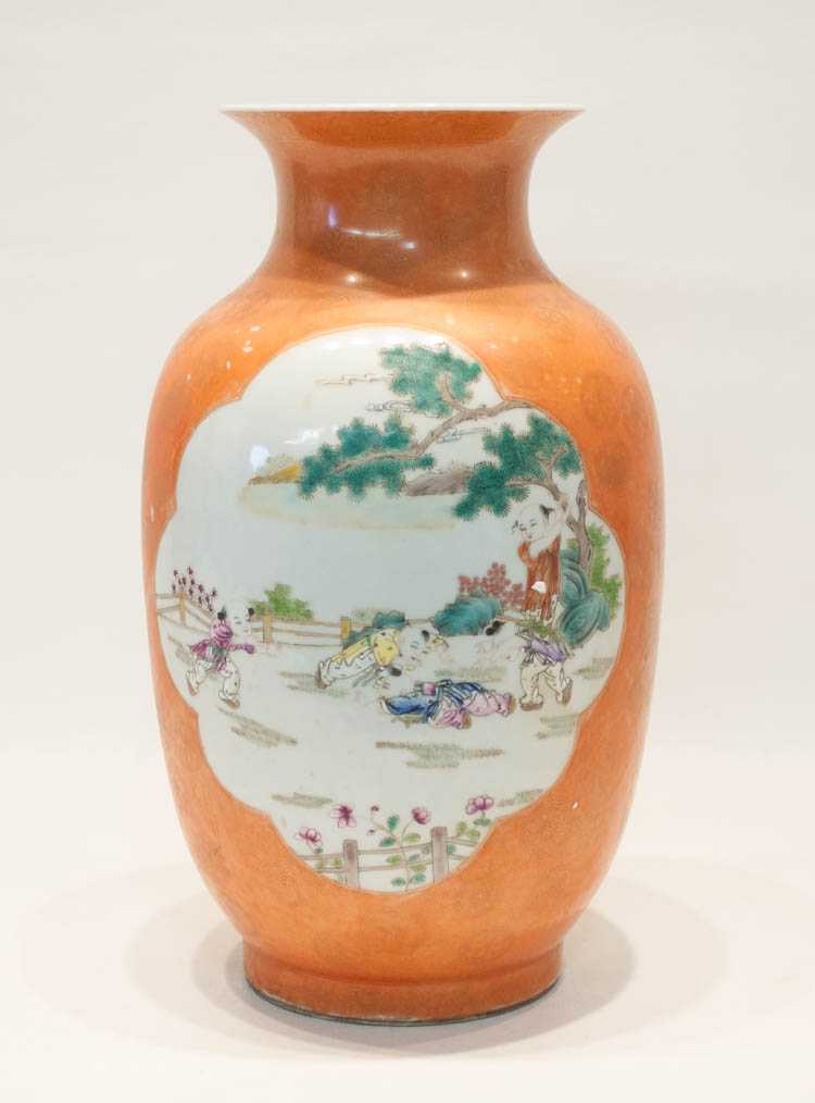 Appraisal: CHINESE QING FAMILLE ROSE PORCELAIN VASE hand enameled with reserve