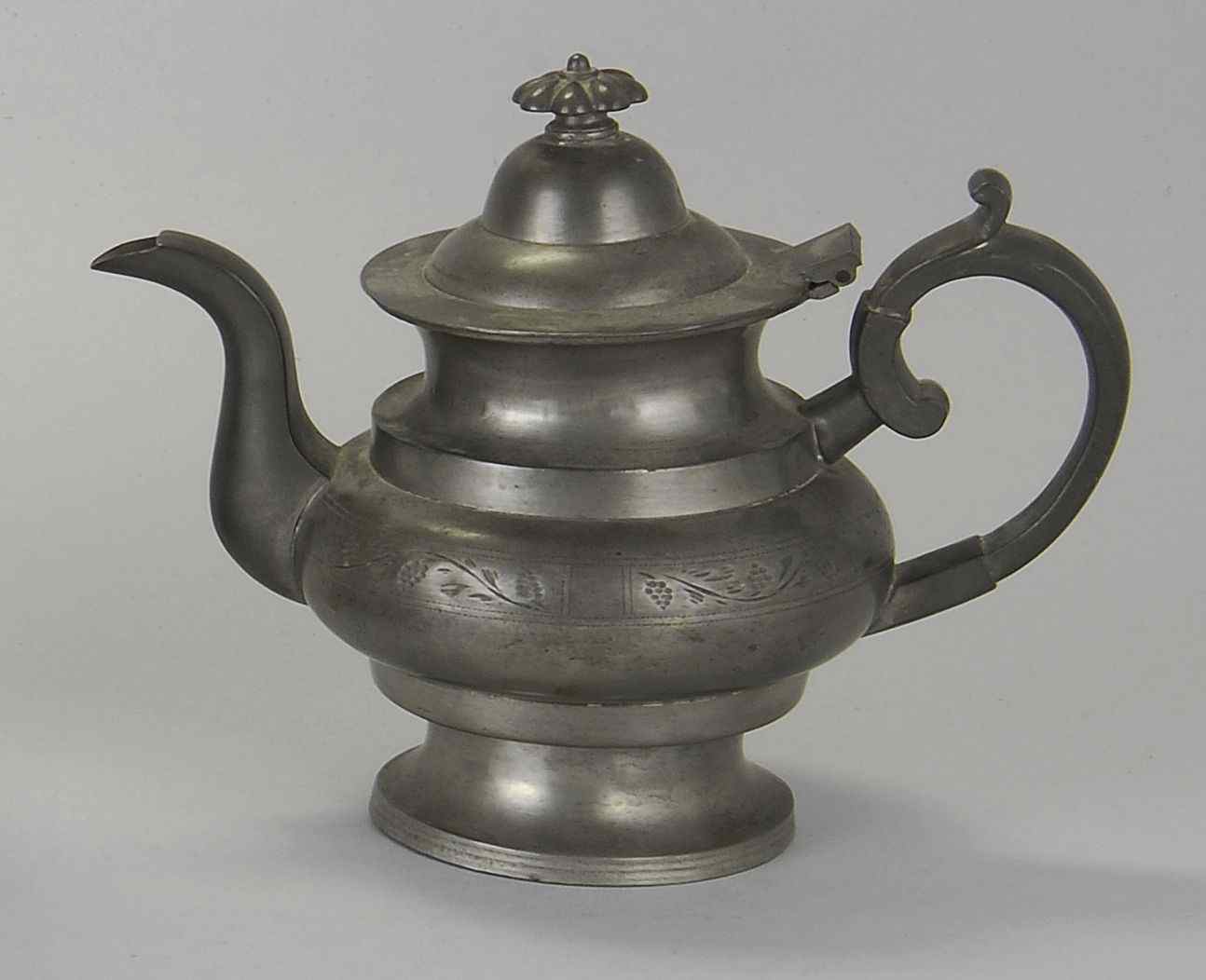 Appraisal: ANTIQUE AMERICAN PEWTER COFFEEPOT BY EBEN SMITH th CenturyEngraved with