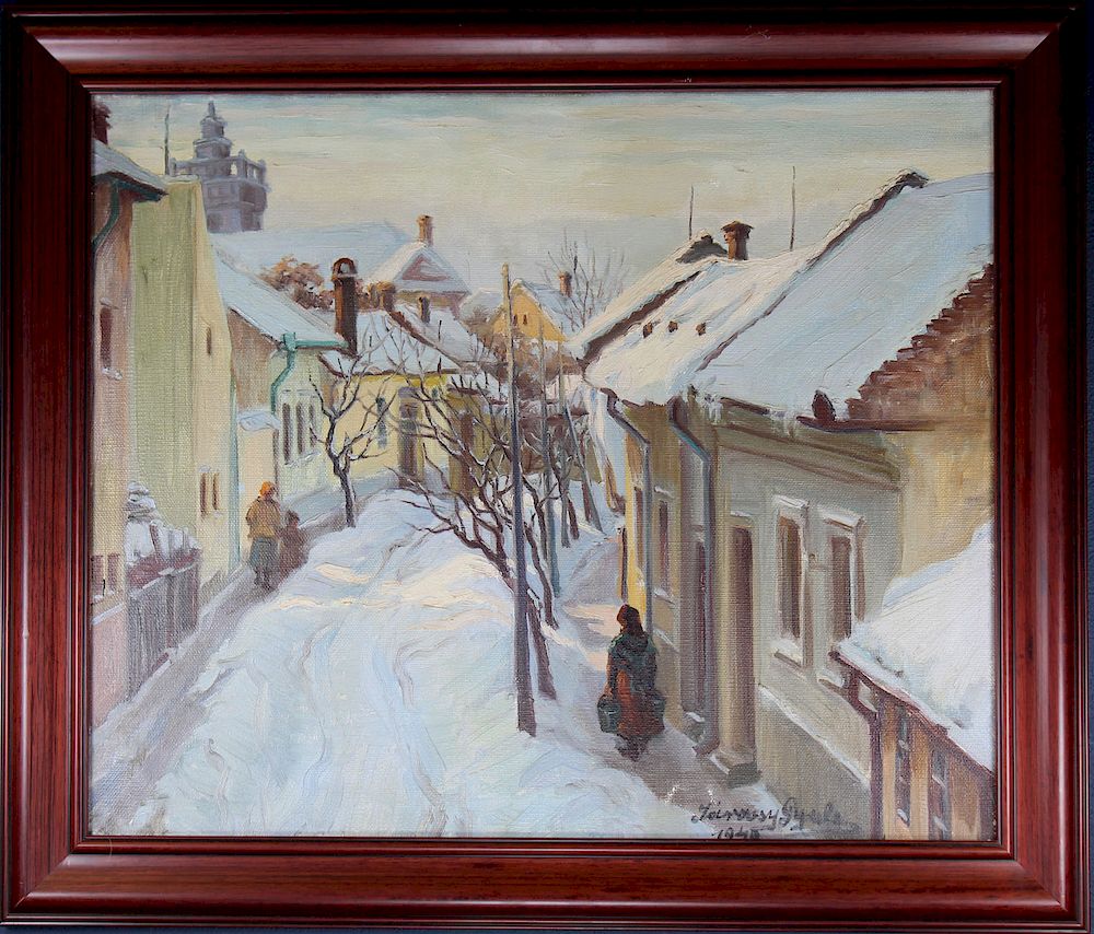 Appraisal: Russian School Signed Winter Village Scene Russian School Signed Winter