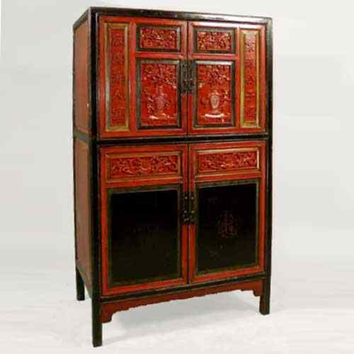 Appraisal: A Chinese Fujian Red Lacquer Nanmu Wood Cabinet circa the