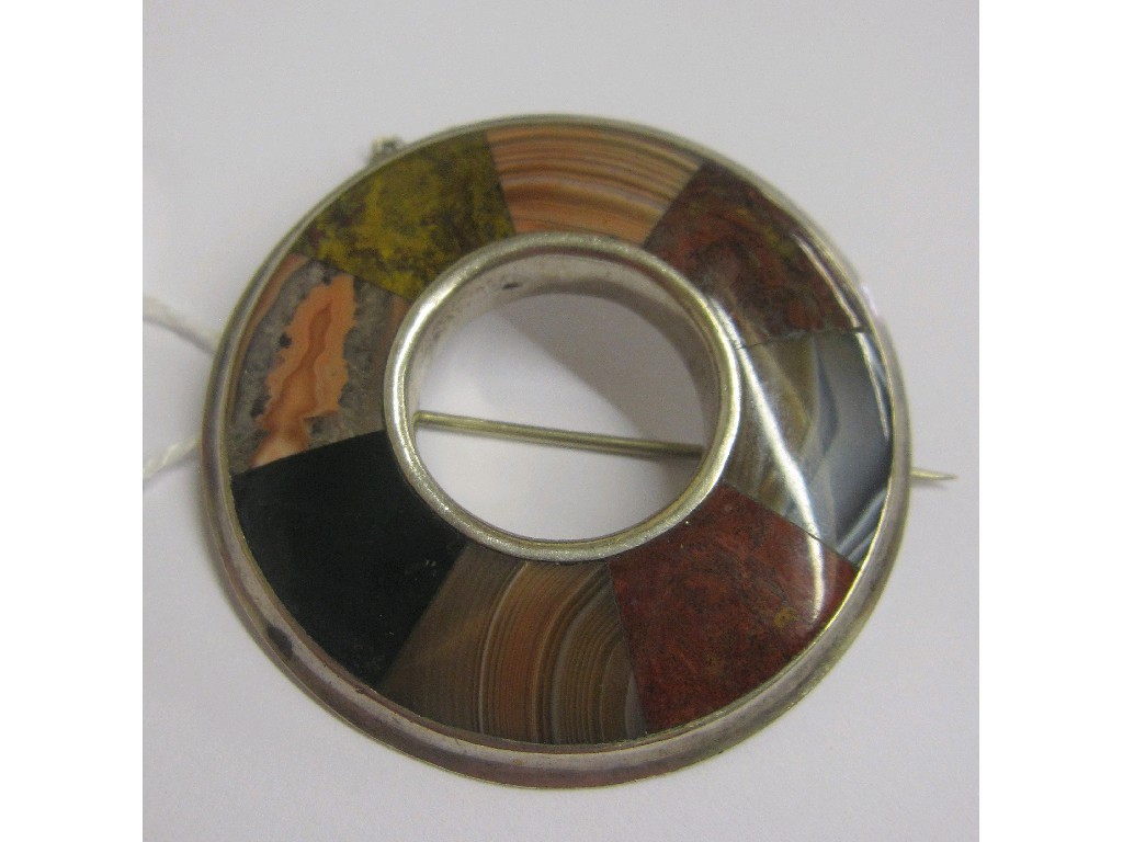 Appraisal: Scottish silver and vari coloured agate brooch of open circular