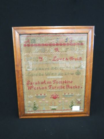 Appraisal: th Century Sampler by Sarah Ann Tompkins Western Turville Bucks