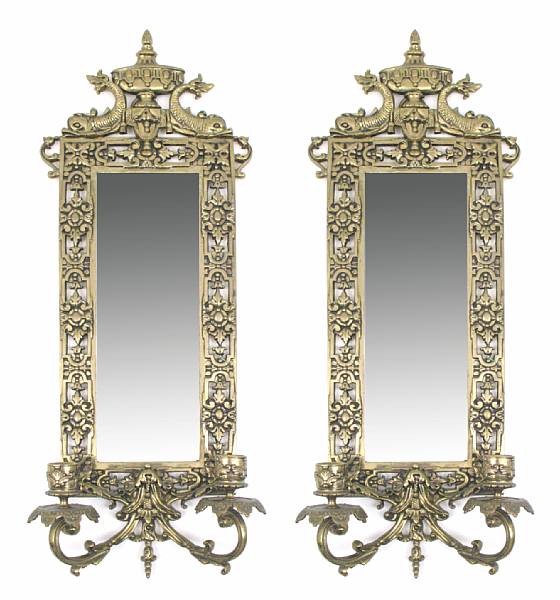 Appraisal: A pair of gilt metal mirrored girandoles height in width