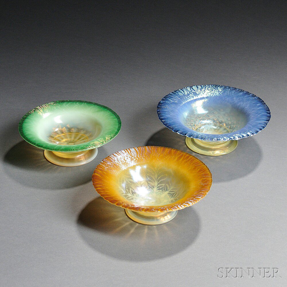 Appraisal: Three Tiffany Favrile Footed Compotes New York early th century