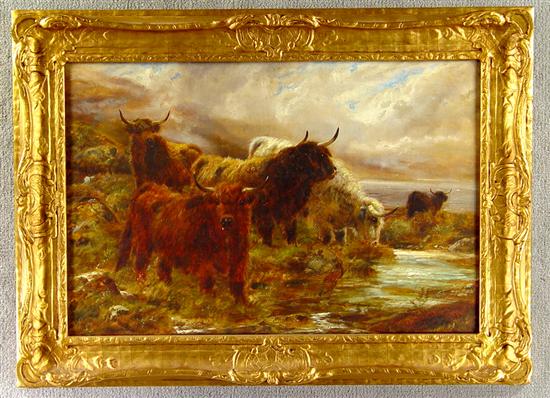 Appraisal: Oil on Canvas Landscape with Highland cattle Signed lower right